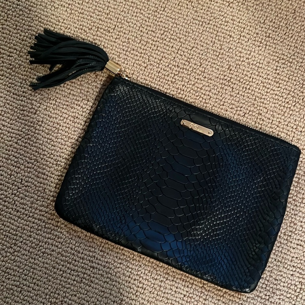 GiGi New York All In One Black Embossed Python Leather Clutch